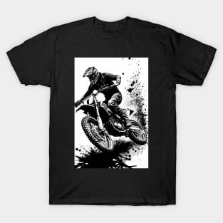 Dirt bike mid air - splashed ink - white background T-Shirt